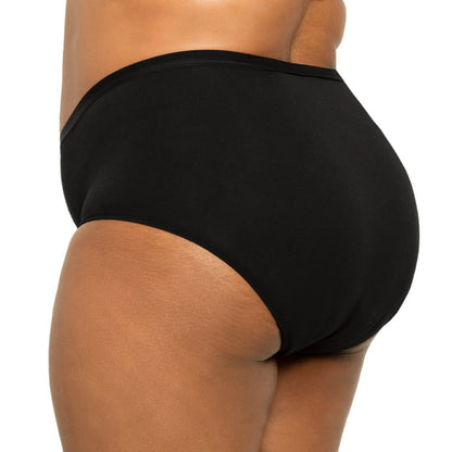 Black high-waisted cotton period underwear for medium flows by The Period Company, shown on a neutral background.