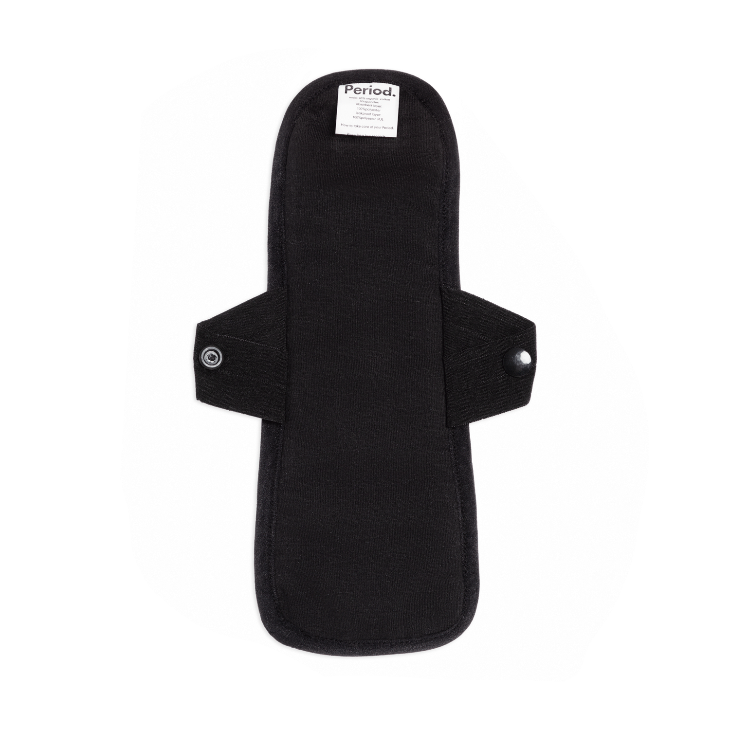 Set of five reusable pantyliners for medium flows by The Period Company, shown in black, made of soft, eco-friendly fabric.