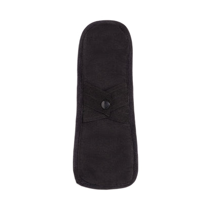 Set of five reusable pantyliners for medium flows by The Period Company, featuring black, one-size feminine pads and protectors.