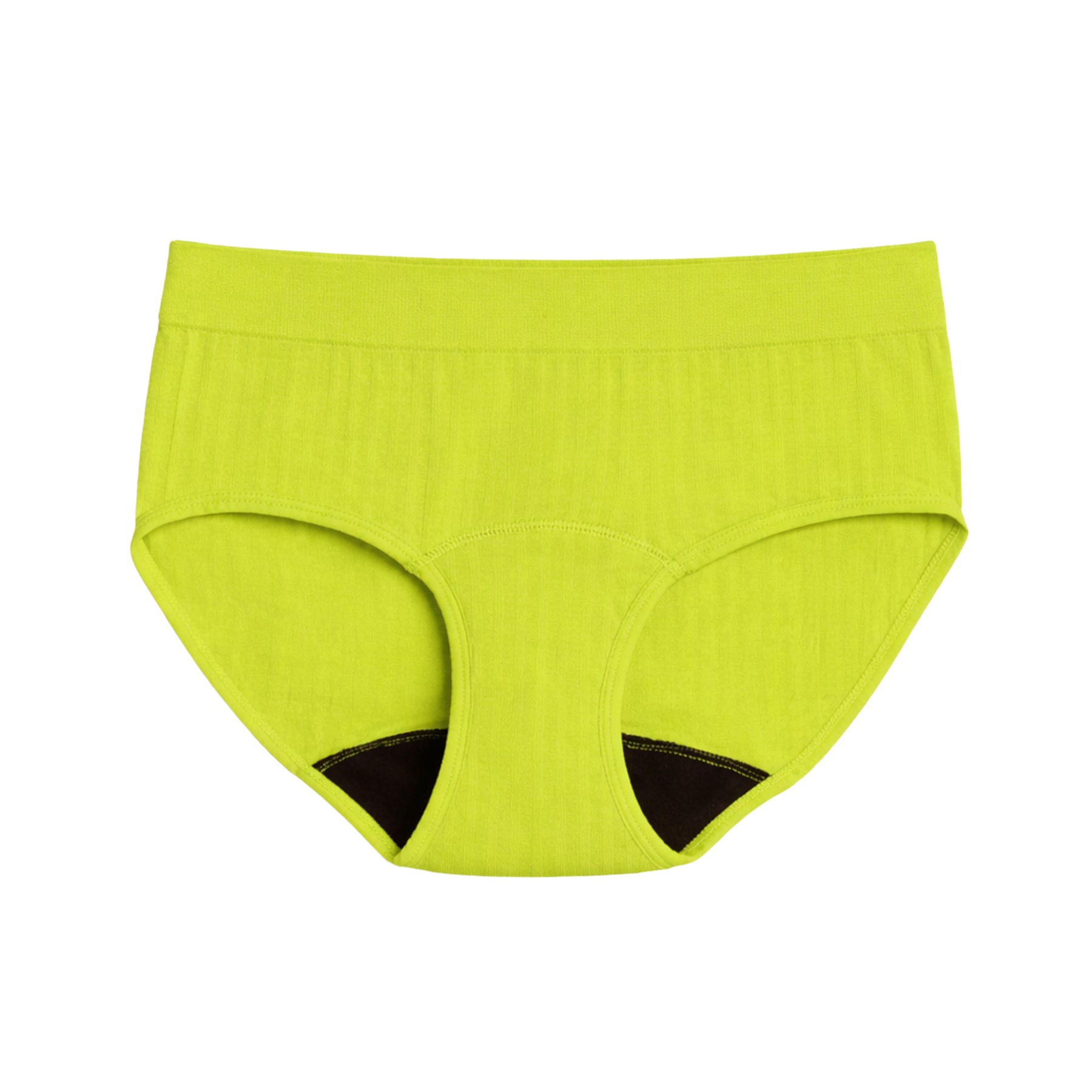 Front view of The Teen Period bikini in SportyStretch™ fabric, designed for heavy flows, featuring a vibrant citrus color.
