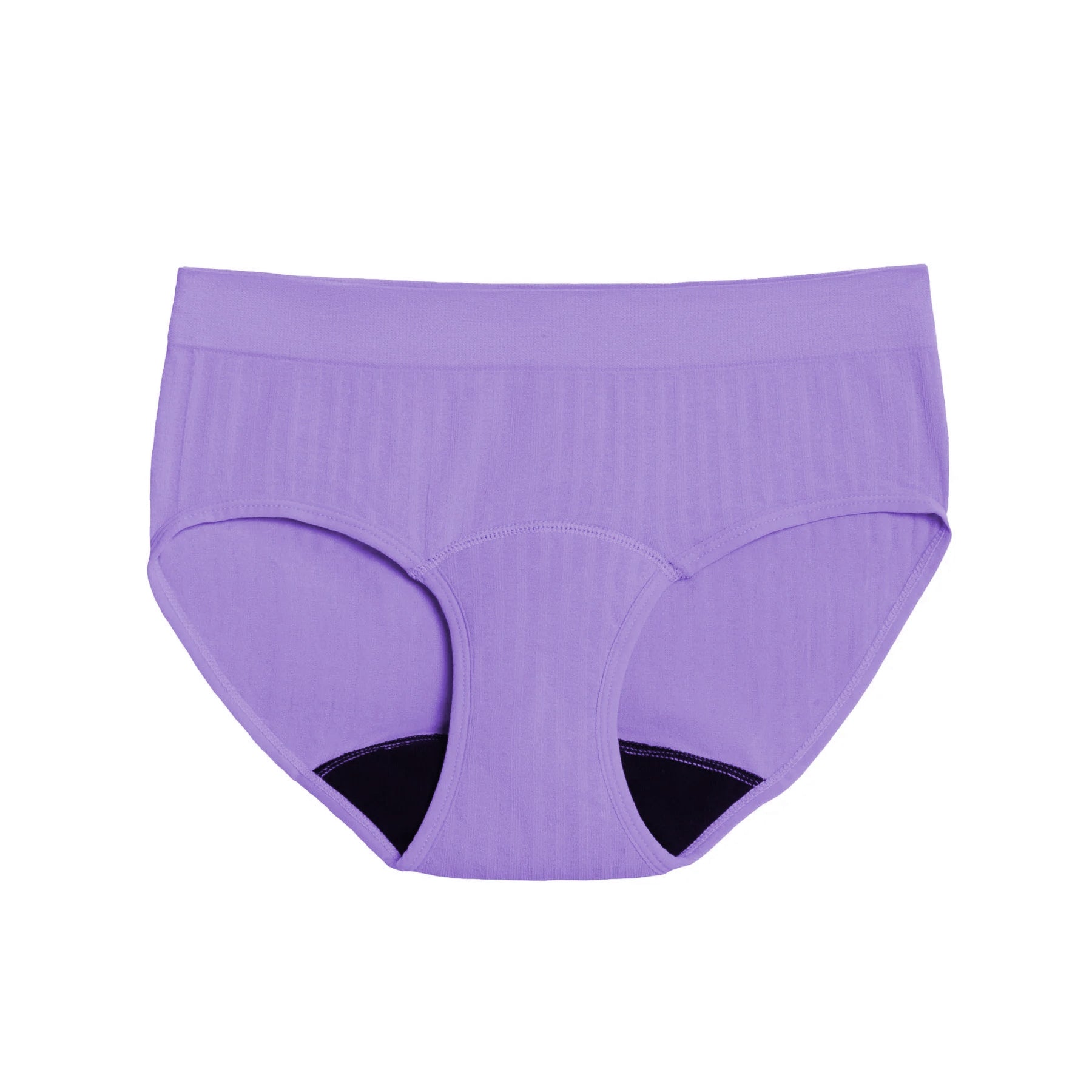 Lilac The Teen Period Bikini in SportyStretch™ for heavy flows, front view showing comfortable, absorbent menstrual period underwear.