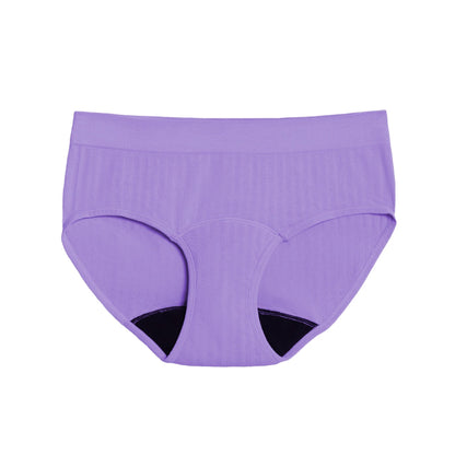 Lilac The Teen Period Bikini in SportyStretch™ for heavy flows, front view showing comfortable, absorbent menstrual period underwear.