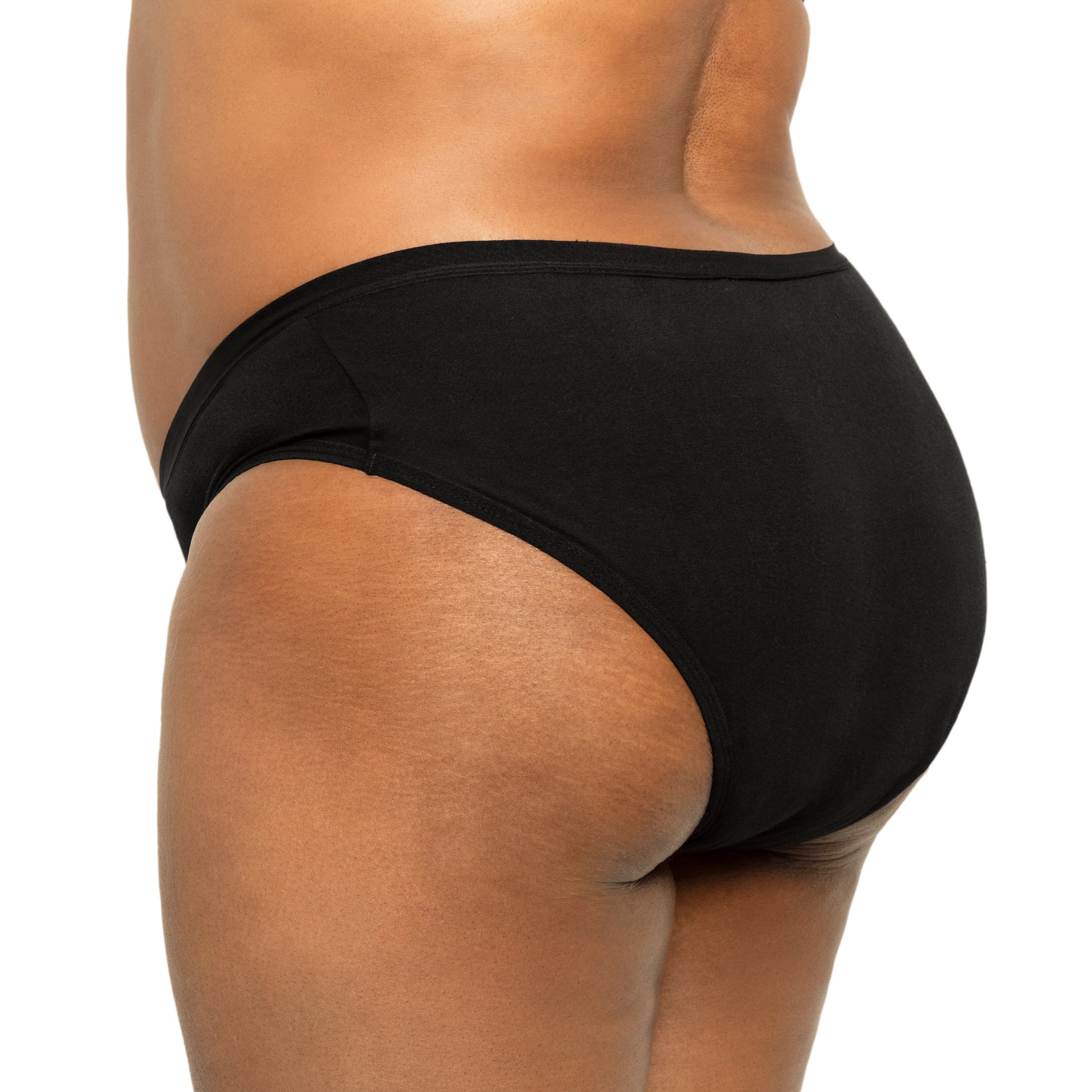 Black The Bikini period underwear by The Period Company, made from organic cotton, designed for heavy flows, shown on a white background.