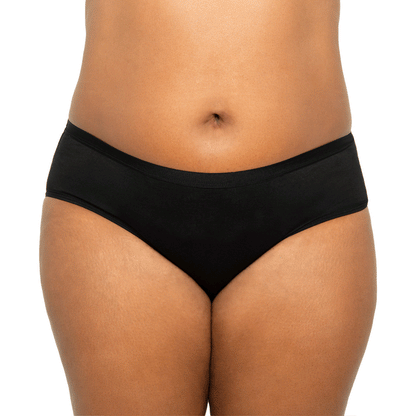 Black The Bikini period underwear by The Period Company in organic cotton, designed for heavy flows, shown on a white background.