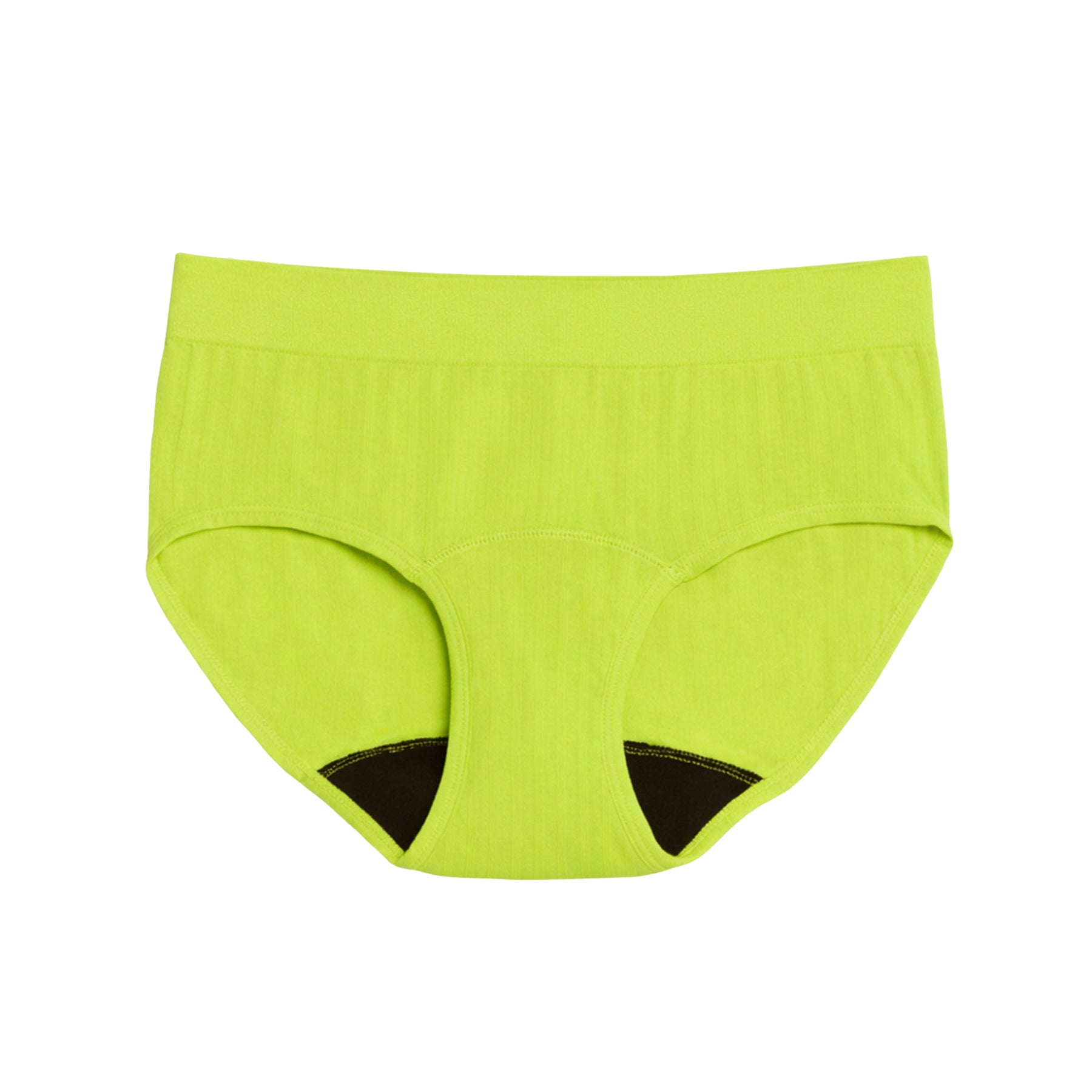 The Bikini Period in SportyStretch™ for heavy flows by The Period Company, front view showing vibrant citrus-colored fabric.