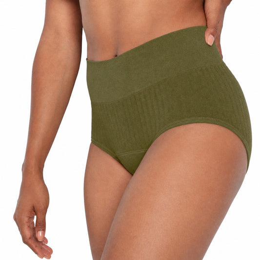 On-body view of The Period Company High Waisted Period underwear in SportyStretch™ for heavy flows, showing its fit and design.