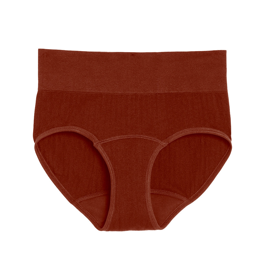 High waisted SportyStretch™ period underwear from The Period Company for heavy flows, shown from the front in black fabric.