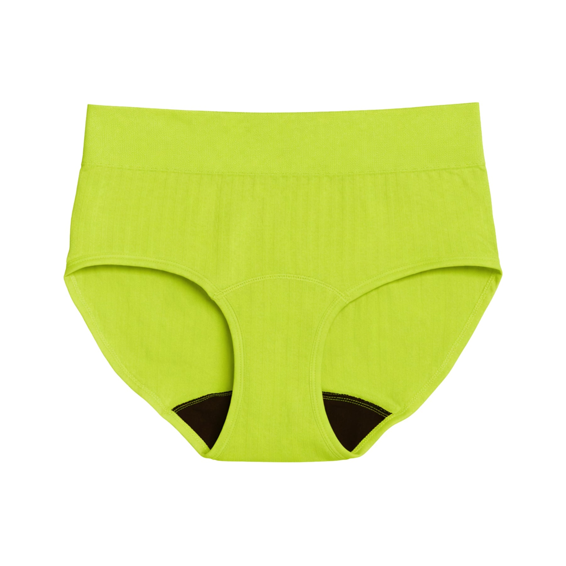 High waisted SportyStretch™ period underwear by The Period Company in citrus color, shown from the front with a snug fit.