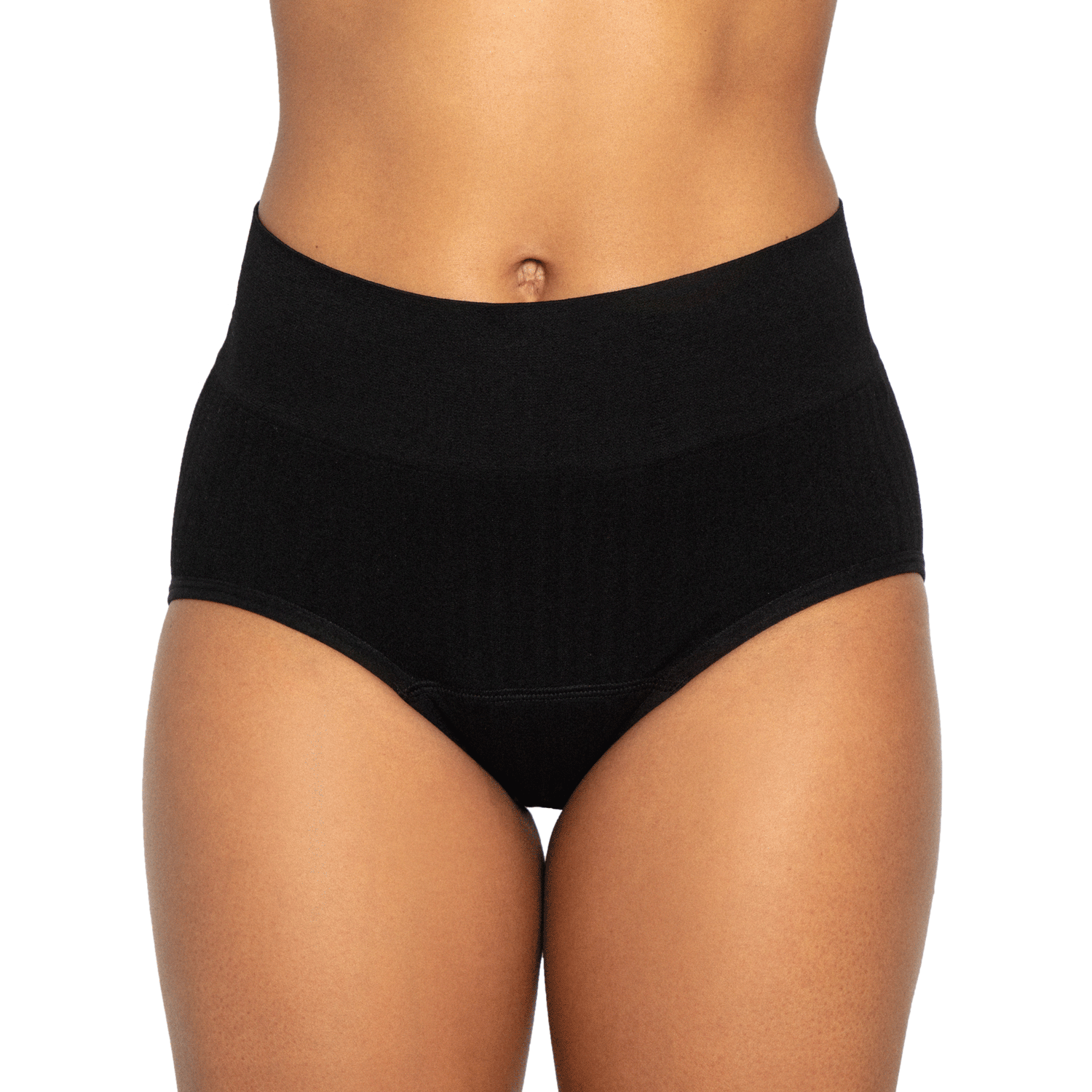 Seamless high-waisted period underwear in SportyStretch™ fabric designed for heavy flows from The Period Company.
