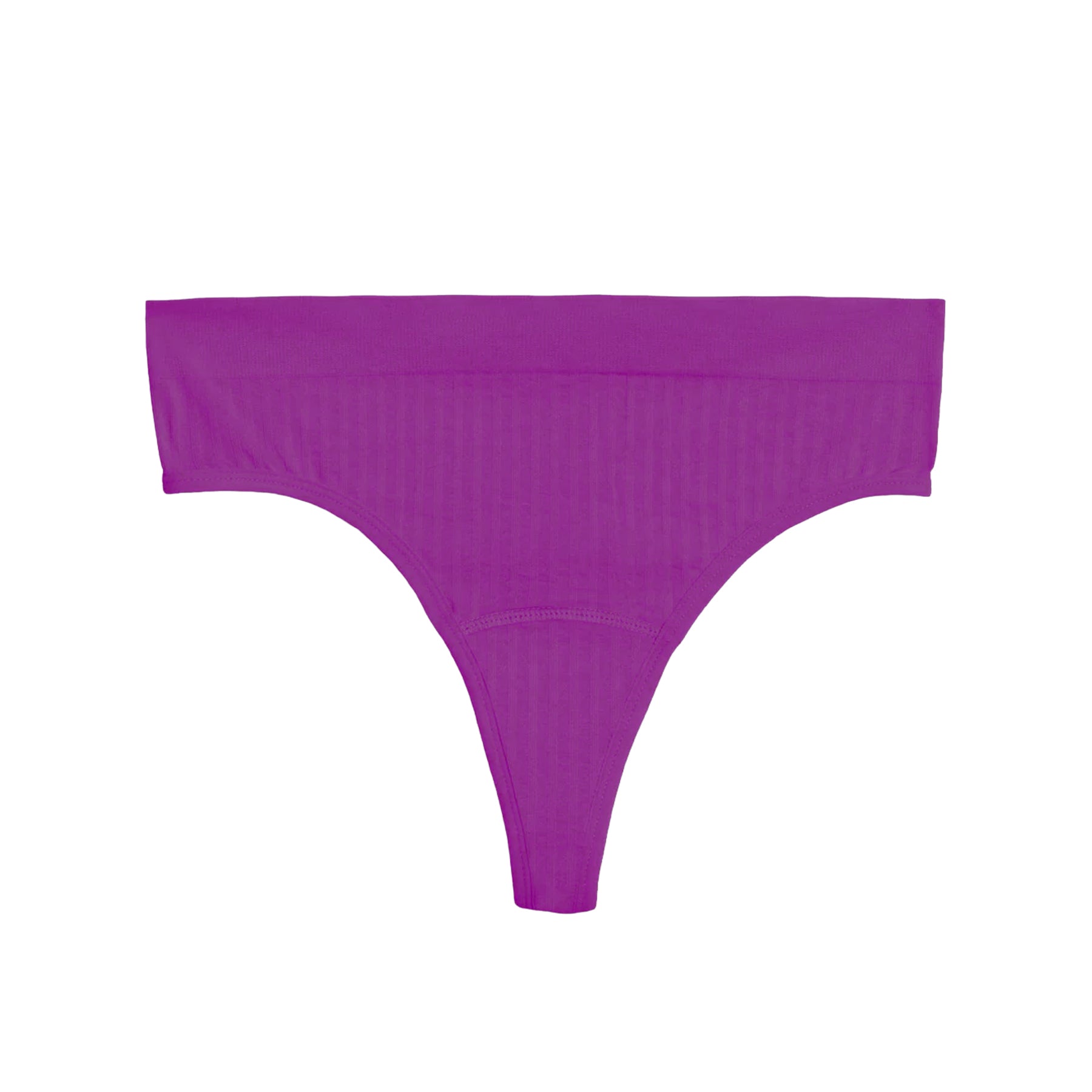 SportyStretch™ light flow thong pad from The Period Company, shown in plum color, front view with sleek design and discreet fit.