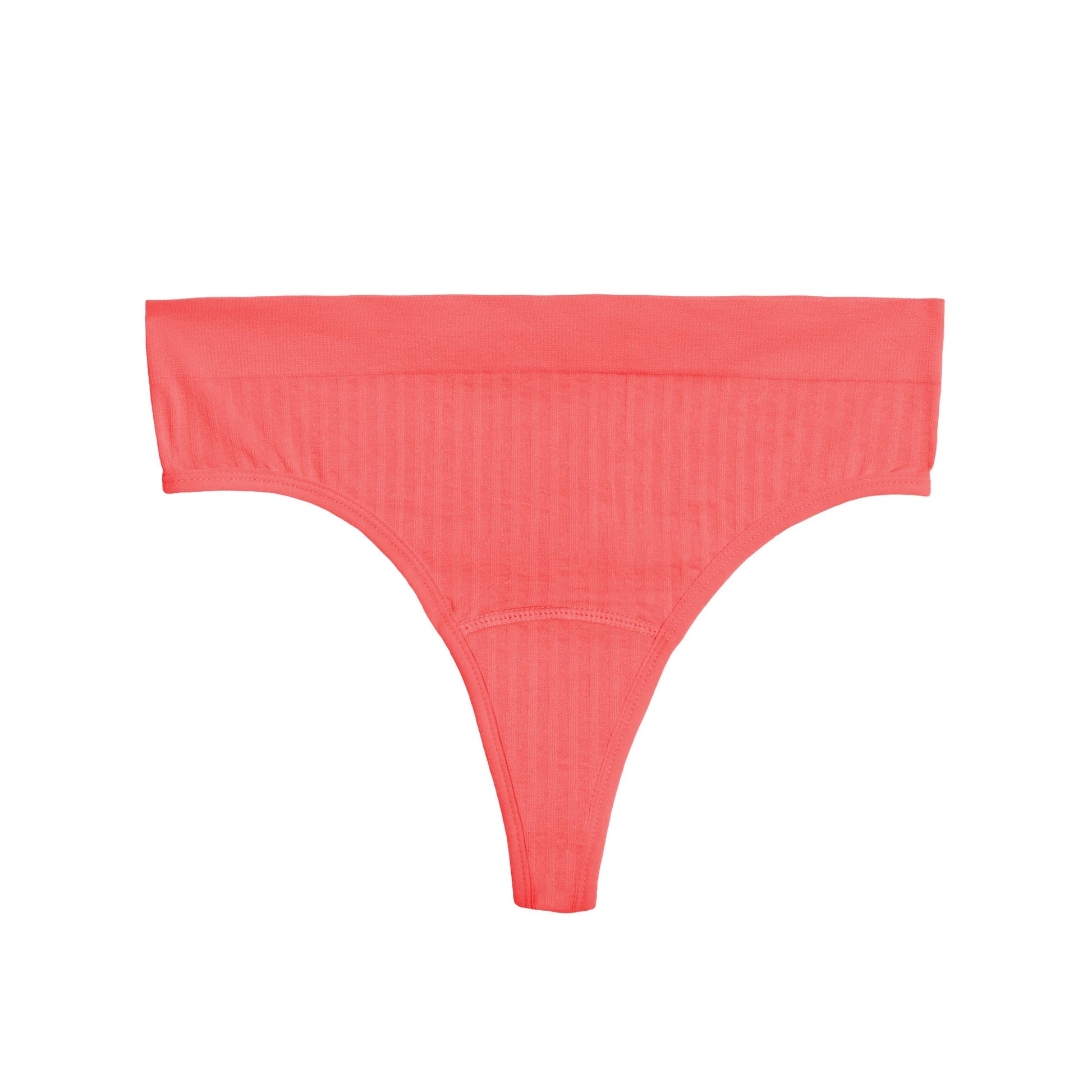 Coral SportyStretch™ thong pad for light flows from The Period Company, shown with a comfortable, seamless design.