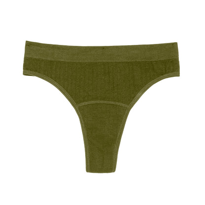 Front view of The Thong Period in SportyStretch™ by The Period Company, designed for light flow protection and comfort.