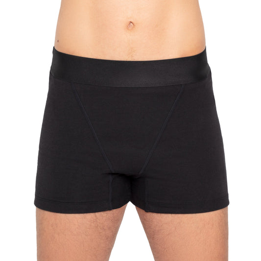 Organic cotton boxer underwear for heavy flows by The Period Company, shown in front view with a comfortable fit.