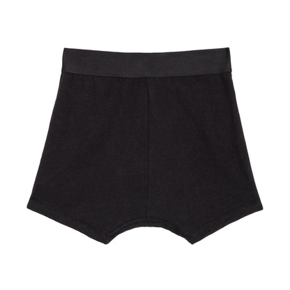 Black organic cotton boxer underwear for heavy flows from The Period Company, designed for comfort and protection.