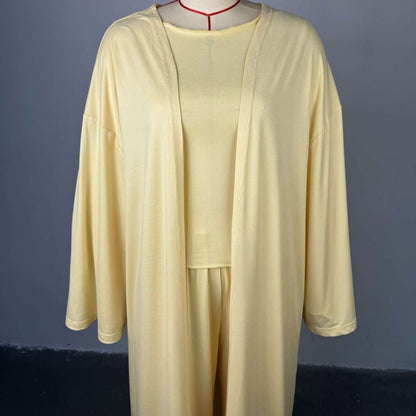 Three-Piece Cape Cardigan Set | Crop Top & Wide-Leg Pants Outfit(MS258)