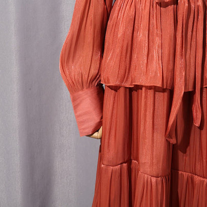 Tiered Ruffle Maxi Dress with Fitted Waist(MS359)