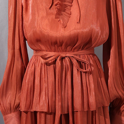Tiered Ruffle Maxi Dress with Fitted Waist(MS359)