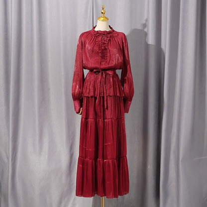 Tiered Ruffle Maxi Dress with Fitted Waist(MS359)