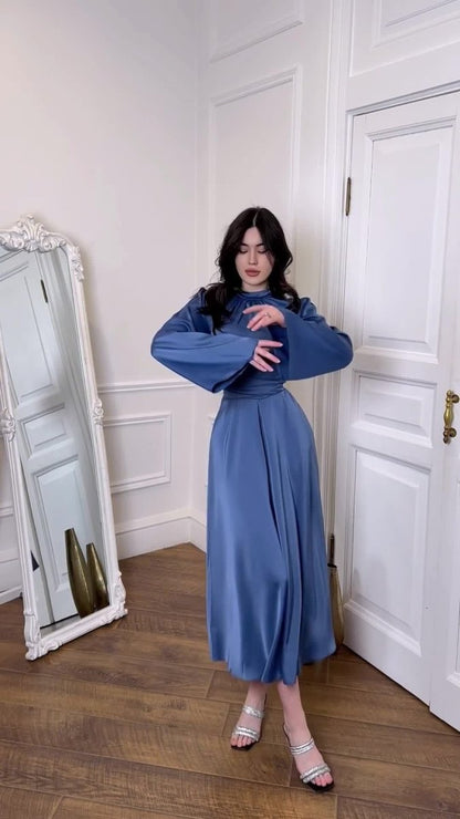 Timeless Waist-Defining Satin Princess Evening Gown Abaya(MA205)
