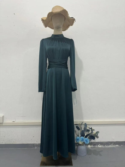 Timeless Waist-Defining Satin Princess Evening Gown Abaya(MA205)