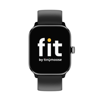 Tempo Smartwatch with Bluetooth calling in midnight black by Tinymoose USA, showing the sleek watch face and band design.