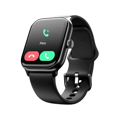 Black Tinymoose USA Tempo Smartwatch with Bluetooth calling, featuring a sleek design and digital display.