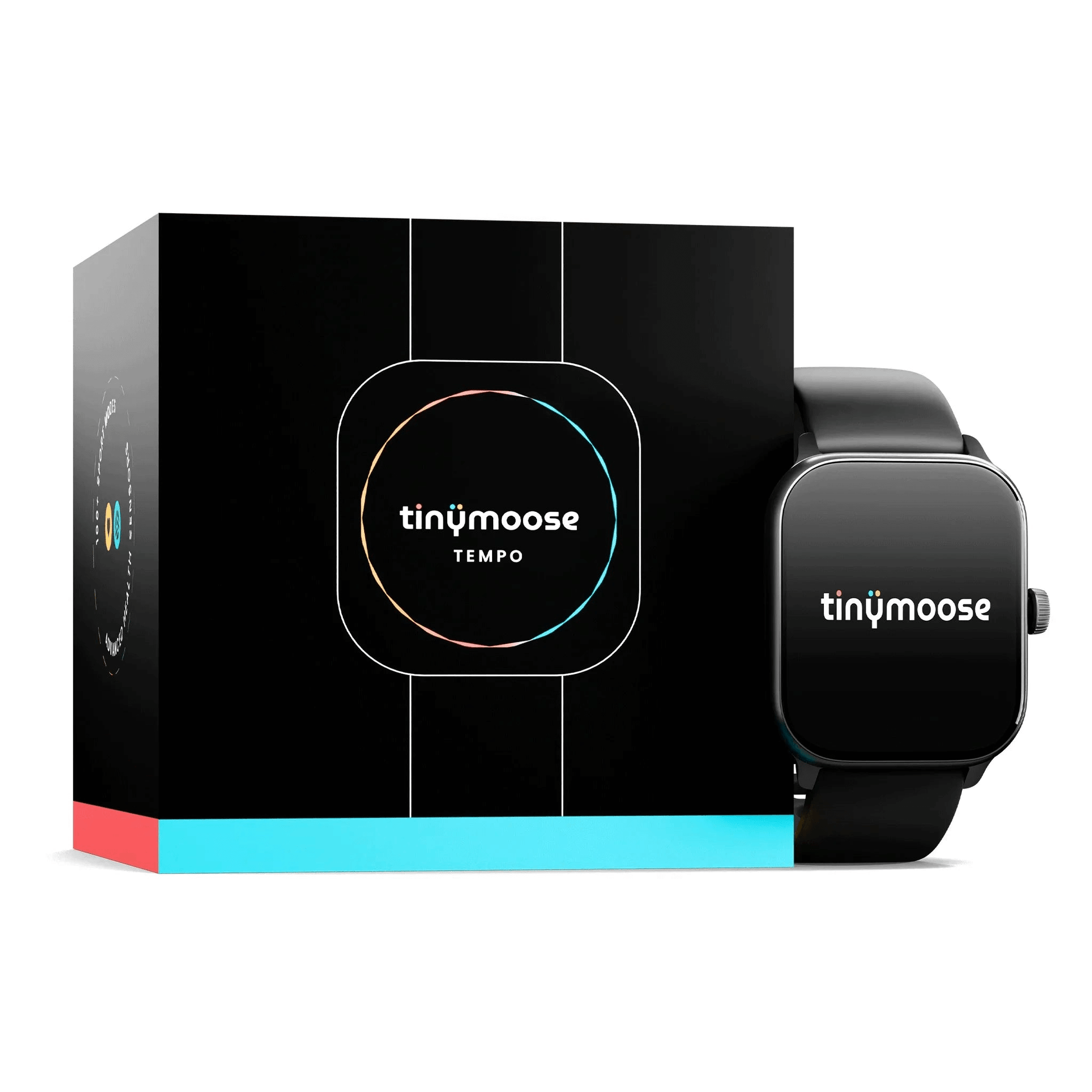 Tinymoose USA Tempo Smartwatch with Bluetooth calling in sleek midnight black, featuring a digital display and fitness tracking.