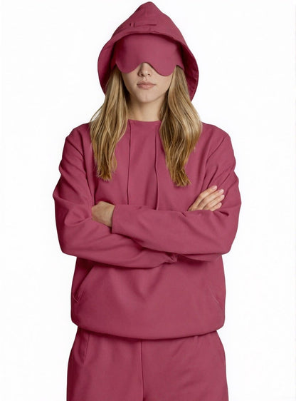 Travel Mode Eye Mask Hoodie | Oversized Pullover with Built-In Sleep Mask(MS209)