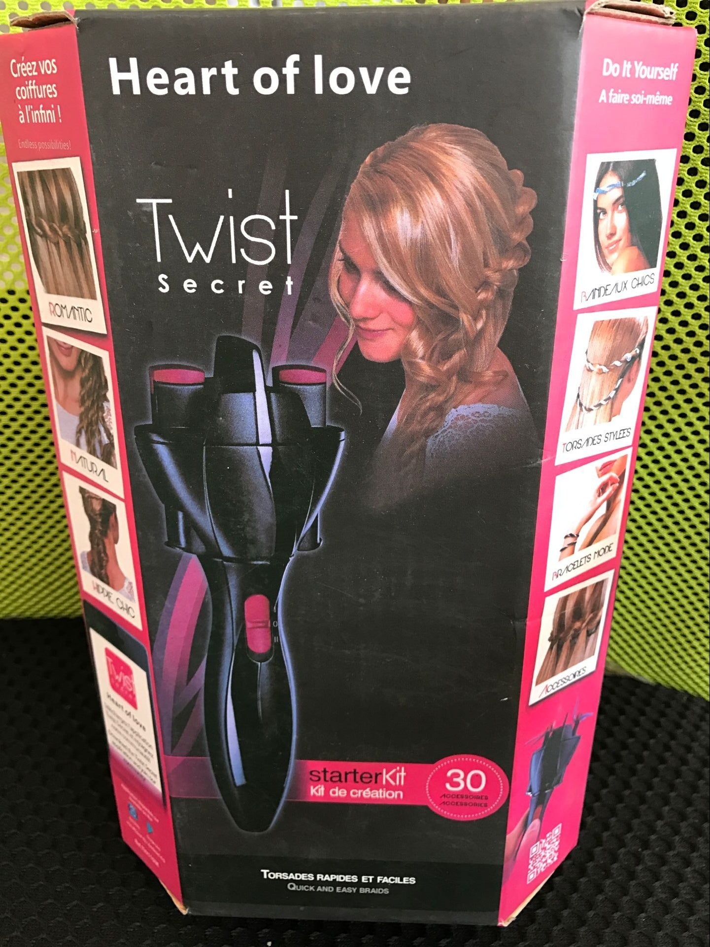 TrendDora USB electric automatic hair braider and twister tool showing the device with braided hair ready for styling.