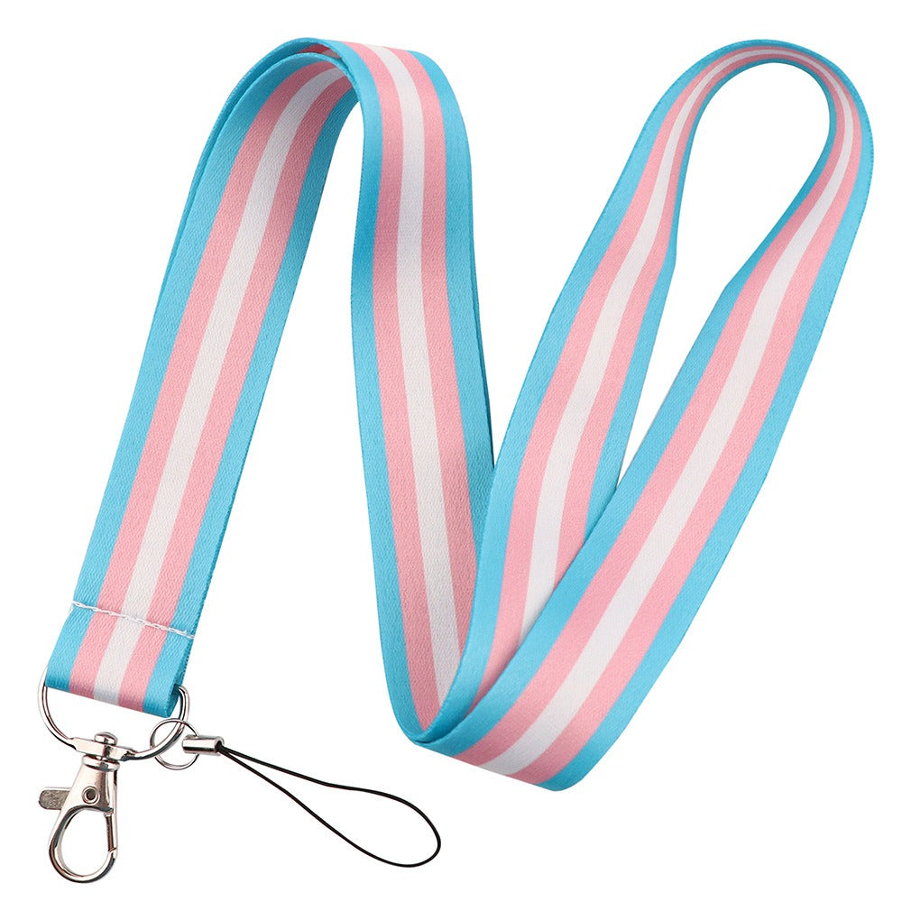 Multi-color gay mobile phone lanyard made of polyester ribbon by TrendDora, featuring vibrant, decorative design for secure phone wear.