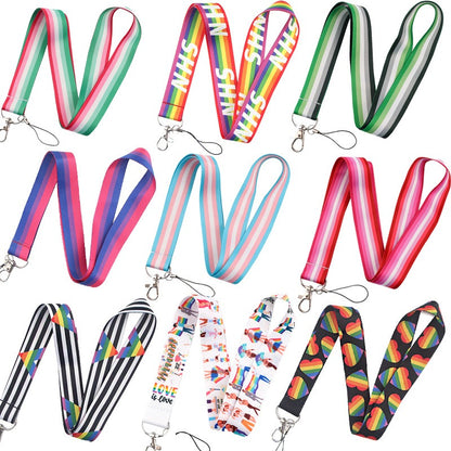 Multi-color gay mobile phone lanyard made of polyester ribbon by TrendDora, featuring vibrant, eye-catching design.