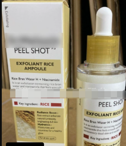TrendDora Rice Moisturizing Exfoliating Liquid bottle with clear label and green accents, designed for skincare and hydration.