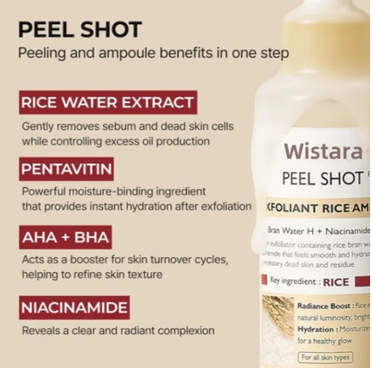 TrendDora Rice Moisturizing Exfoliating Liquid bottle with clear label, displaying the product name and brand.