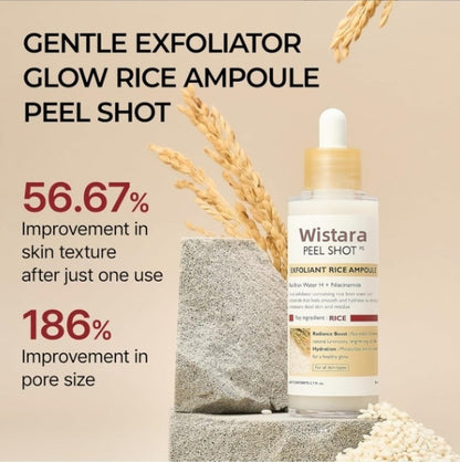 TrendDora Rice Moisturizing Exfoliating Liquid in a clear bottle, showing its light, milky texture and rice extract ingredients.