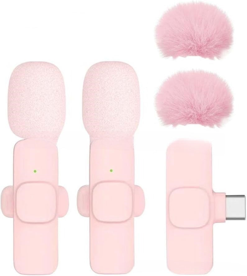 Pink TrendDora K1K9 wireless noise reduction microphone with double wheat flat fruit design, suitable for professional audio use.
