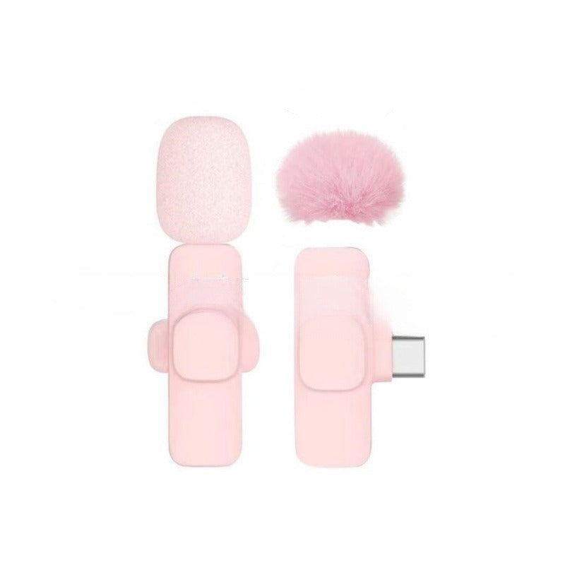 TrendDora K1K9 wireless microphone with noise reduction, pink wheat-themed decorative set, designed for clear audio recording.