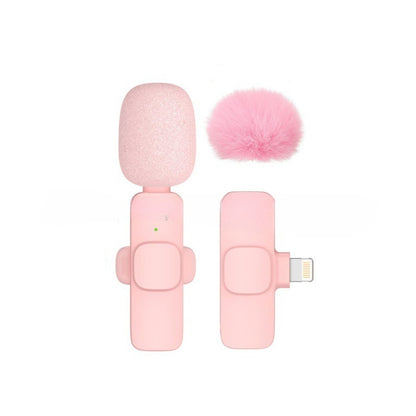 Pink TrendDora K1K9 wireless noise reduction microphone with dual wheat and flat fruit design, ideal for clear sound recording.