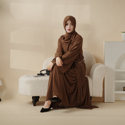 Tulip Embroidery Open Abaya 4-Piece Set (MOA051)