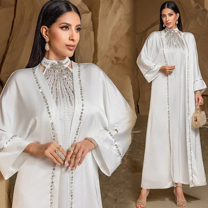Two-Piece Kaftan Fashion Hand-Stitched Diamond Dress(MOA150)