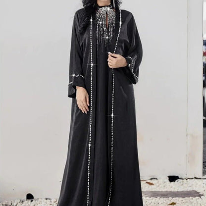 Two-Piece Kaftan Fashion Hand-Stitched Diamond Dress(MOA150)