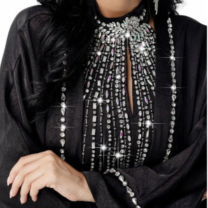 Two-Piece Kaftan Fashion Hand-Stitched Diamond Dress(MOA150)