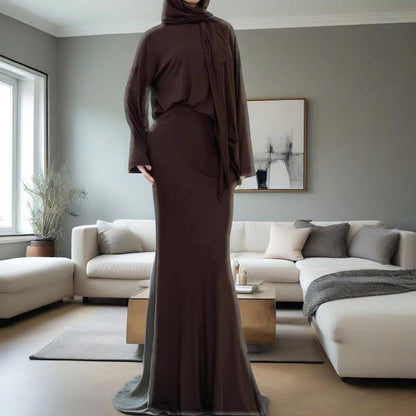 Two-Piece Modest Set with Attached Hijab (MS381)