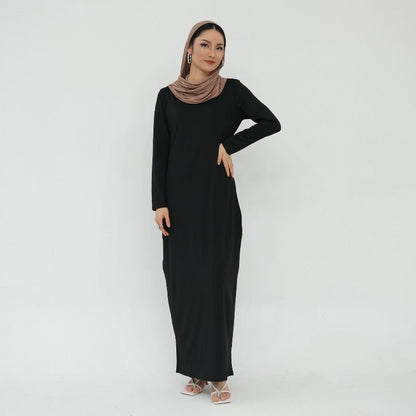 Ultra Long Milk Silk Soft Layering Essential Base Dress | Round Neck Pullover Maxi Underdress(MA319)