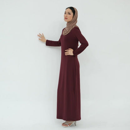 Ultra Long Milk Silk Soft Layering Essential Base Dress | Round Neck Pullover Maxi Underdress(MA319)