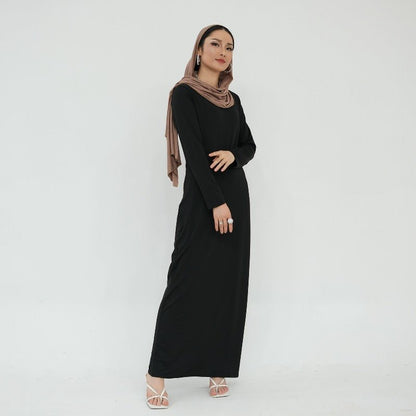 Ultra Long Milk Silk Soft Layering Essential Base Dress | Round Neck Pullover Maxi Underdress(MA319)