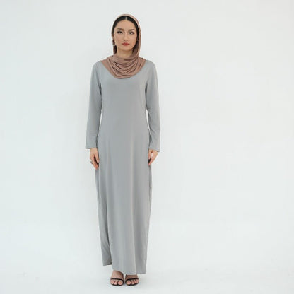 Ultra Long Milk Silk Soft Layering Essential Base Dress | Round Neck Pullover Maxi Underdress(MA319)