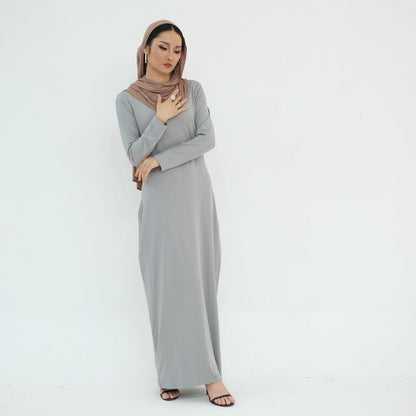 Ultra Long Milk Silk Soft Layering Essential Base Dress | Round Neck Pullover Maxi Underdress(MA319)