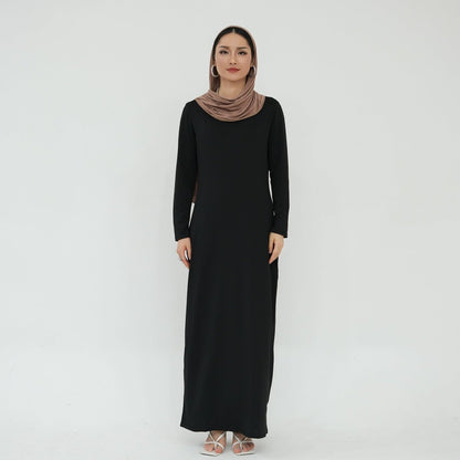 Ultra Long Milk Silk Soft Layering Essential Base Dress | Round Neck Pullover Maxi Underdress(MA319)
