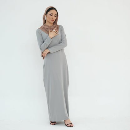 Ultra Long Milk Silk Soft Layering Essential Base Dress | Round Neck Pullover Maxi Underdress(MA319)