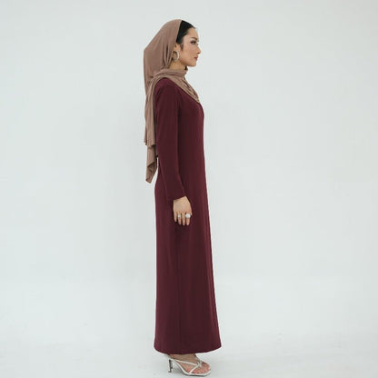 Ultra Long Milk Silk Soft Layering Essential Base Dress | Round Neck Pullover Maxi Underdress(MA319)